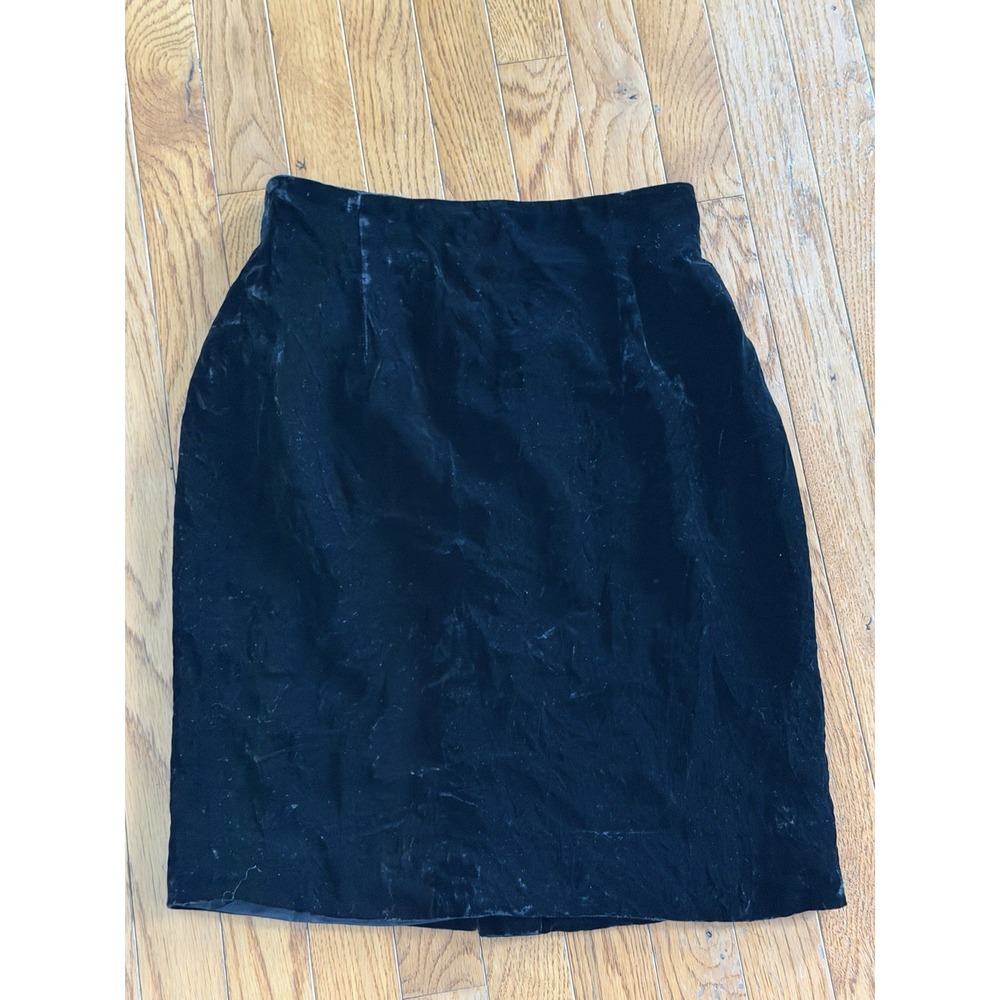 Vintage Liz Claiborne Black Velvet Pencil Skirt High Waist Silk Blend Midi 6